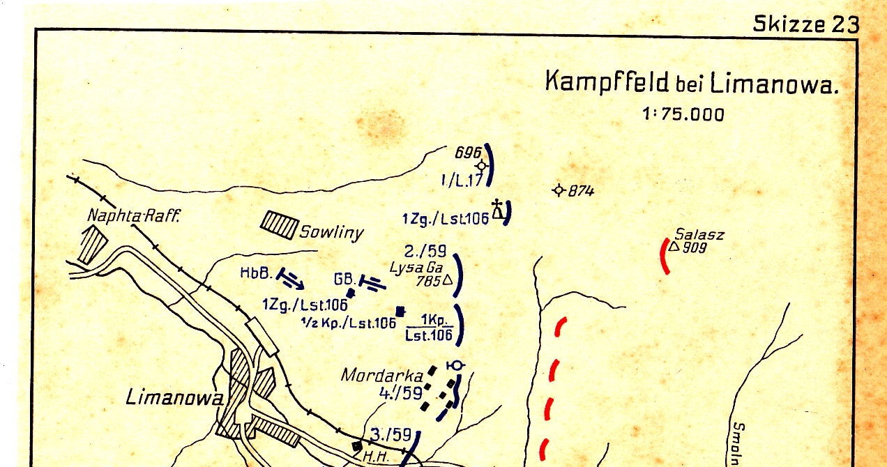 Mapa operacyjna - Limanowa, 1914 r. Ze zbiorów Ireneusza Piszczka /miasto.limanowa.pl /