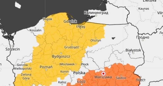 Mapa ostrzeżeń meteorologicznych IMGW - poniedziałek 20.06.2022

Kolor żółty - ostrzeżenia przed burzami
Kolor pomarańczowy - ostrzeżenia przed upałem /IMGW-PIB / imgw.pl /