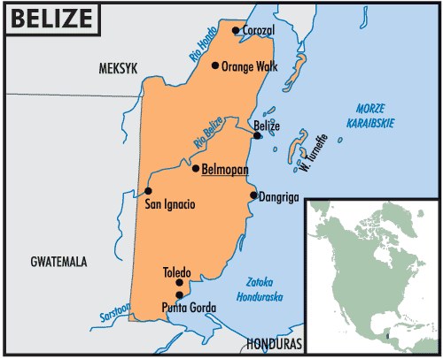 Mapa państwa Belize /Encyklopedia Internautica