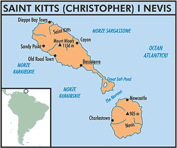 Mapa państwa Saint Kitts i Nevis /Encyklopedia Internautica