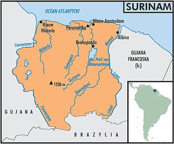 Mapa państwa Surinam /Encyklopedia Internautica