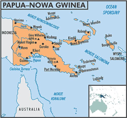 Mapa Papui-Nowej Gwinei /Encyklopedia Internautica
