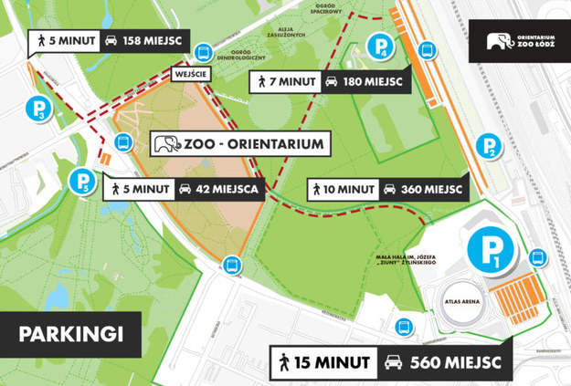 Mapa parkingów polecanych dla gości Orientarium /lodz.pl /Materiały prasowe
