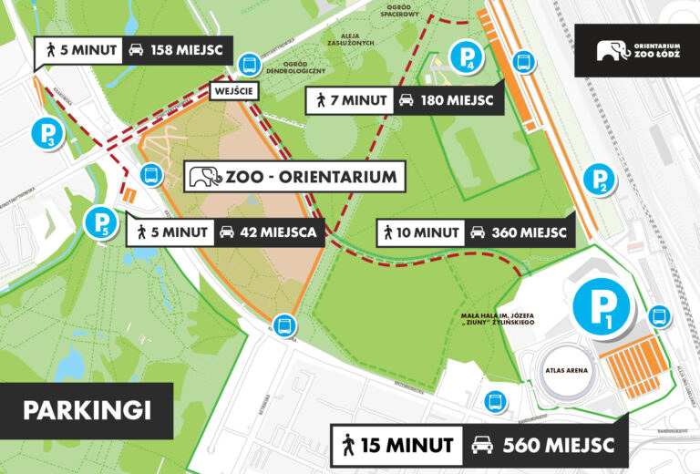 Mapa parkingów polecanych dla gości Orientarium /lodz.pl /Materiały prasowe