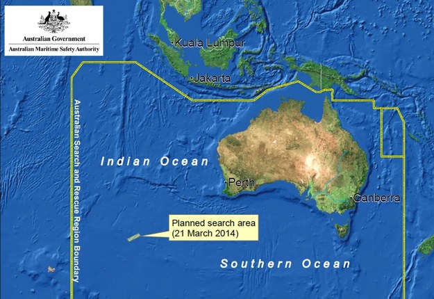Mapa planowanego obszaru poszukiwań Boeinga 777 /Australian Maritime Safety Authority (AMSA) /PAP/EPA