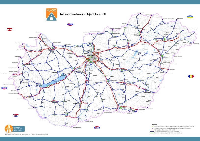Mapa płatnych autostrad i dróg szybkiego ruchu na Węgrzech /hu-go.hu /INTERIA.PL