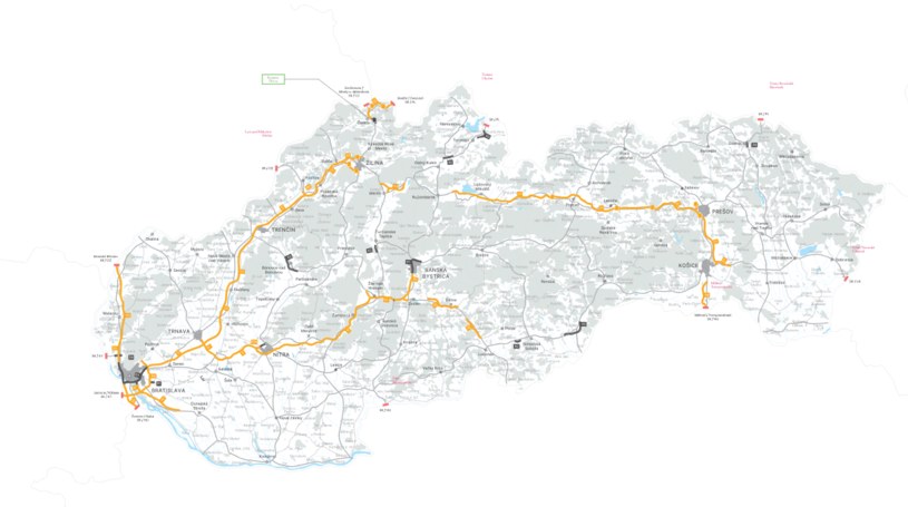 Mapa płatnych odcinków dróg na Słowacji, na których obowiązują winiety. /ndsas.sk /materiał zewnętrzny