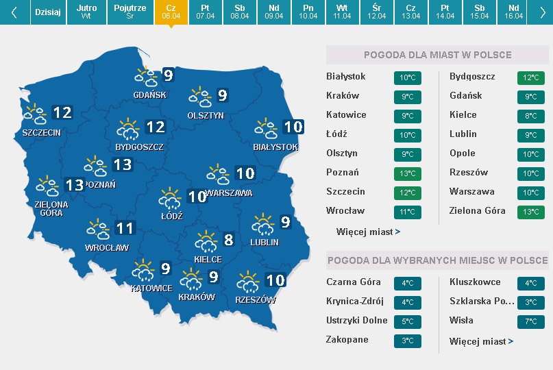 Mapa pogodowa- czwartek /Interia.pl /INTERIA.PL