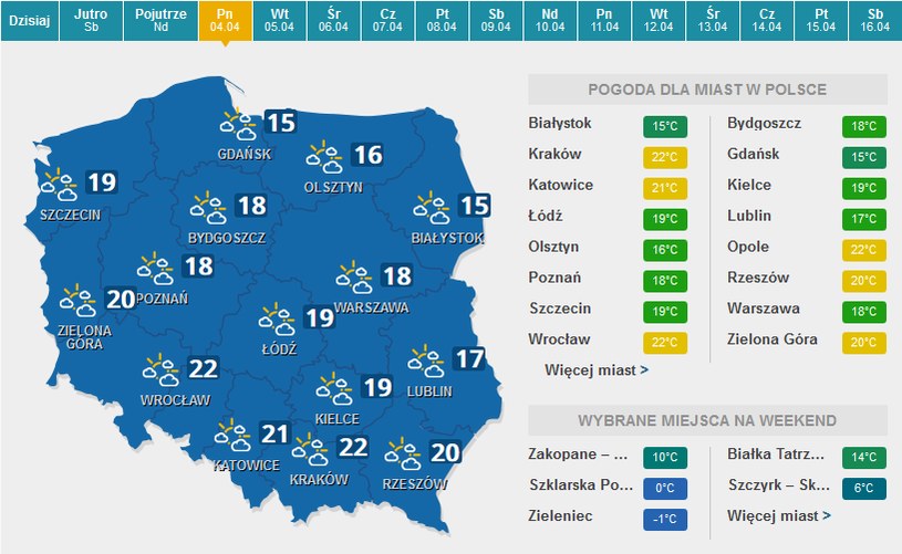 Mapa pogodowa na poniedziałek /INTERIA.PL