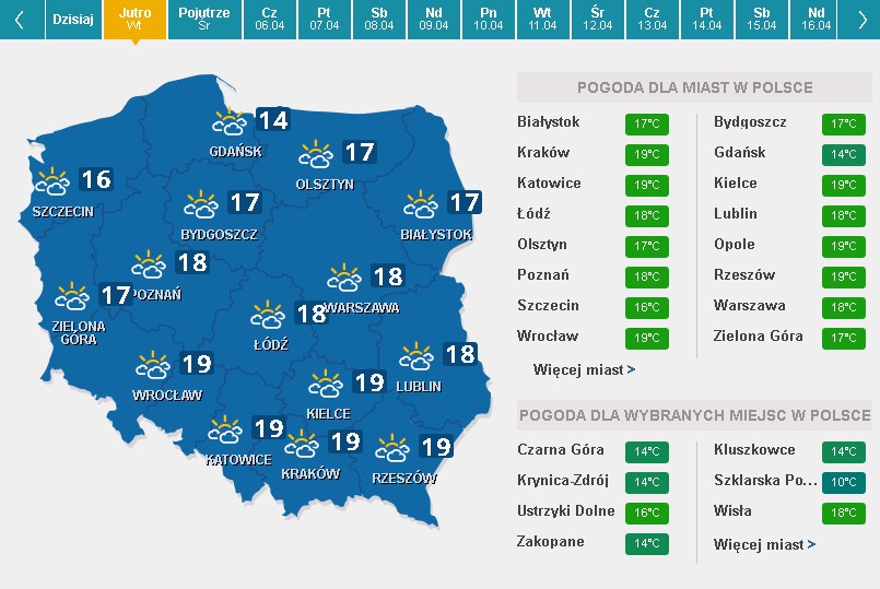 Mapa pogodowa-wtorek /Interia.pl /INTERIA.PL