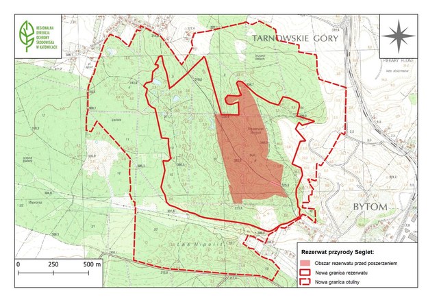 Mapa pokazująca, jak zmienia się obszar rezerwatu przyrody Segiet /Regionalna Dyrekcja Ochrony Środowiska w Katowicach /Materiały prasowe