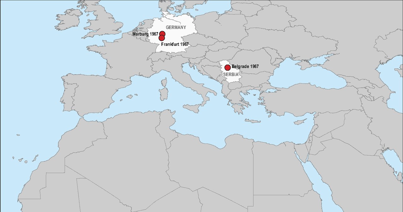 Mapa pokazująca przypadki wirusa Marburga /cdc.gov /materiał zewnętrzny