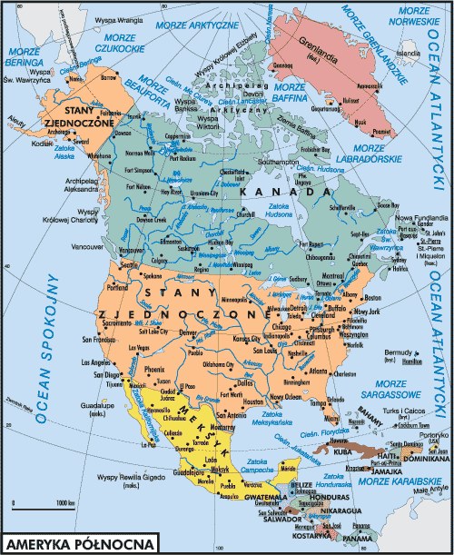 Mapa Polityczna Ameryki Północnej i Środkowej /Encyklopedia Internautica