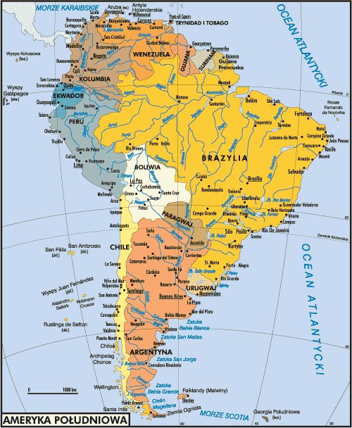 Mapa polityczna Ameryki Południowej /Encyklopedia Internautica