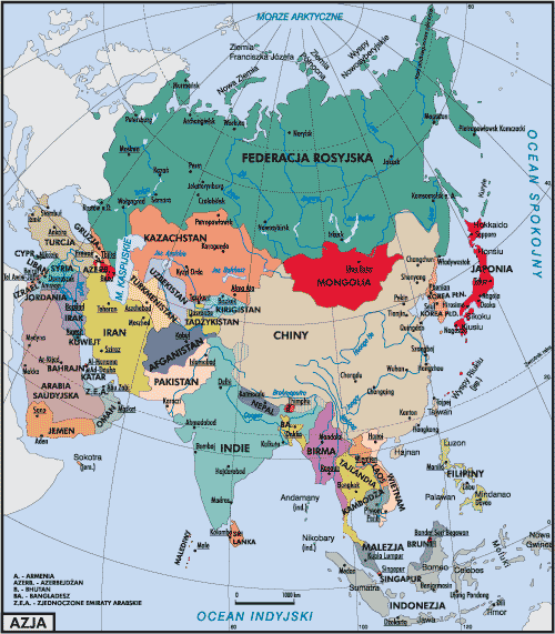 Mapa polityczna Azji /Encyklopedia Internautica