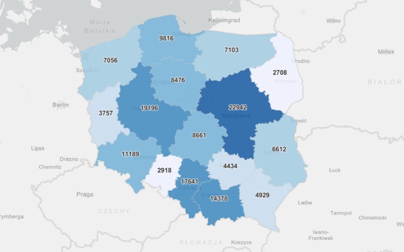 Mapa przedstawia dzienną liczbę szczepień w kraju z dnia 20 lipca, źródło: gov.pl /