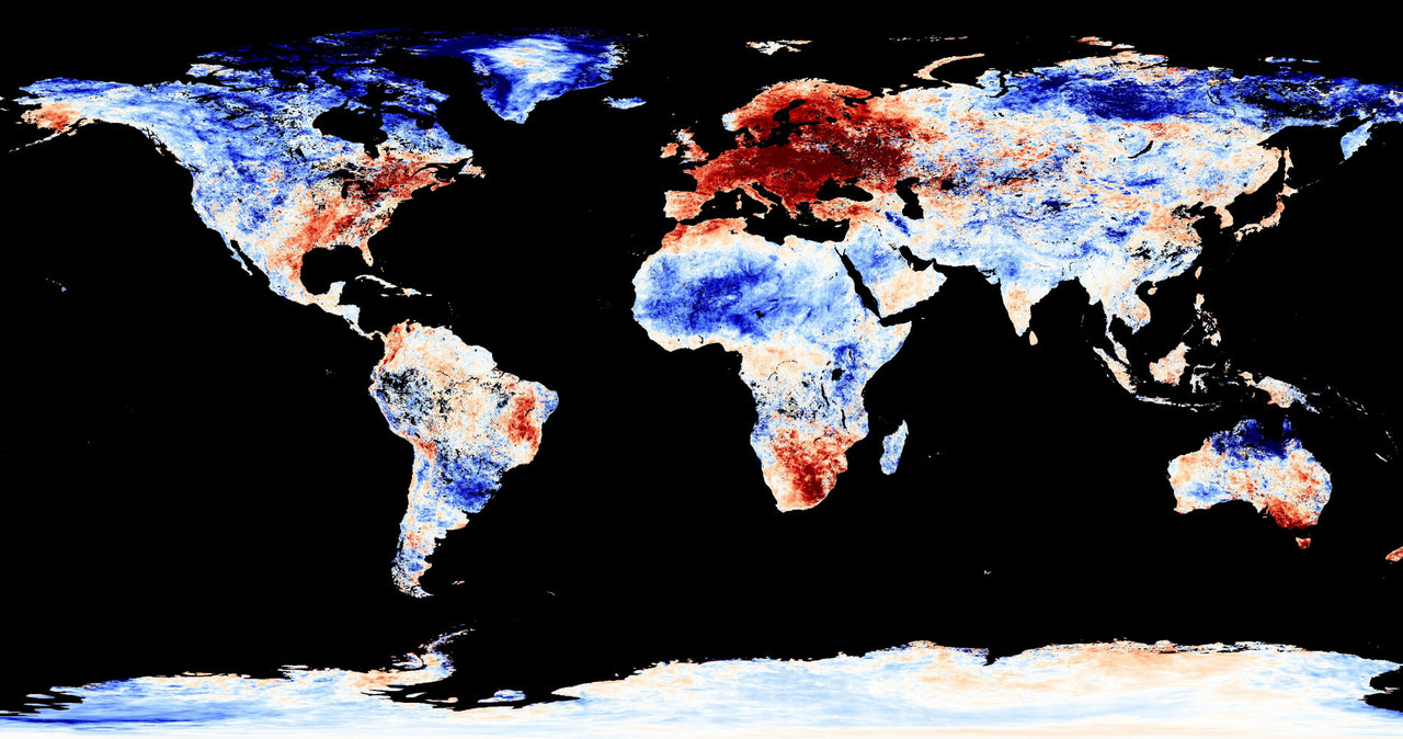 Mapa przedstawiająca anomalie temperatur w grudniu 2015 spowodowanych zmianami klimatycznymi /Jesse Allen, NASA Earth Observatory/MODIS Land Group /East News
