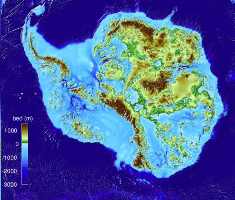 Mapa przedstawiająca dolinę pod lodami Antarktydy  Fot. Mathieu Morlighem/UCI /materiały prasowe