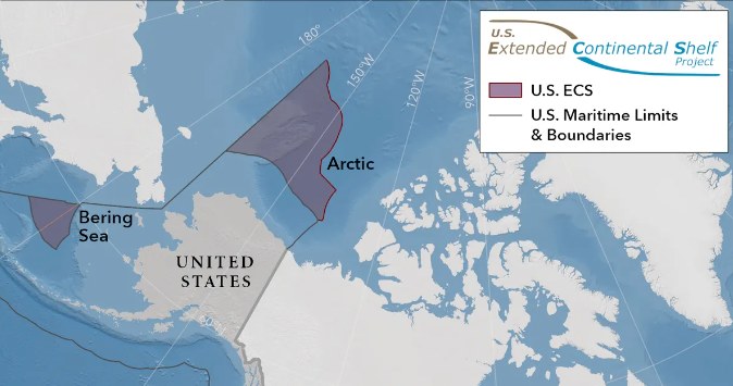 Mapa przedstawiająca Rozszerzony Szelf Kontynentalny Stanów Zjednoczonych (ECS) /Departament Stanu USA /domena publiczna