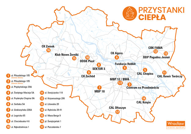 Mapa "Przystanków Ciepła" /Urząd Miejski Wrocławia /Materiały prasowe
