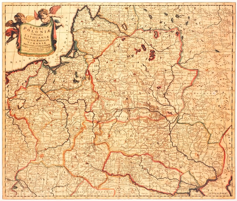 Mapa Rzeczpospolitej Obojga Narodów z XVII wieku /reprodukcja Marek Skorupski /Agencja FORUM