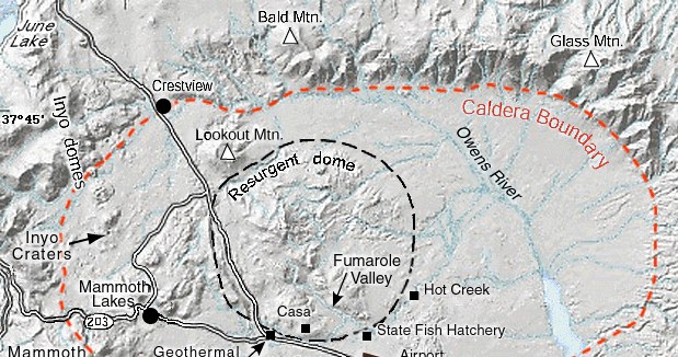 Mapa rzeźby terenu kaldery Long Valley w hrabstwie Mono we wschodniej Kalifornii /USGS/domena publiczna /Wikipedia