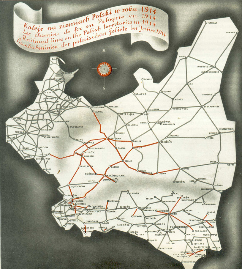 Mapa sieci kolejowej II Rzeczpospolitej, odziedziczonej po zaborcach /Archiwum Tomasza Basarabowicza