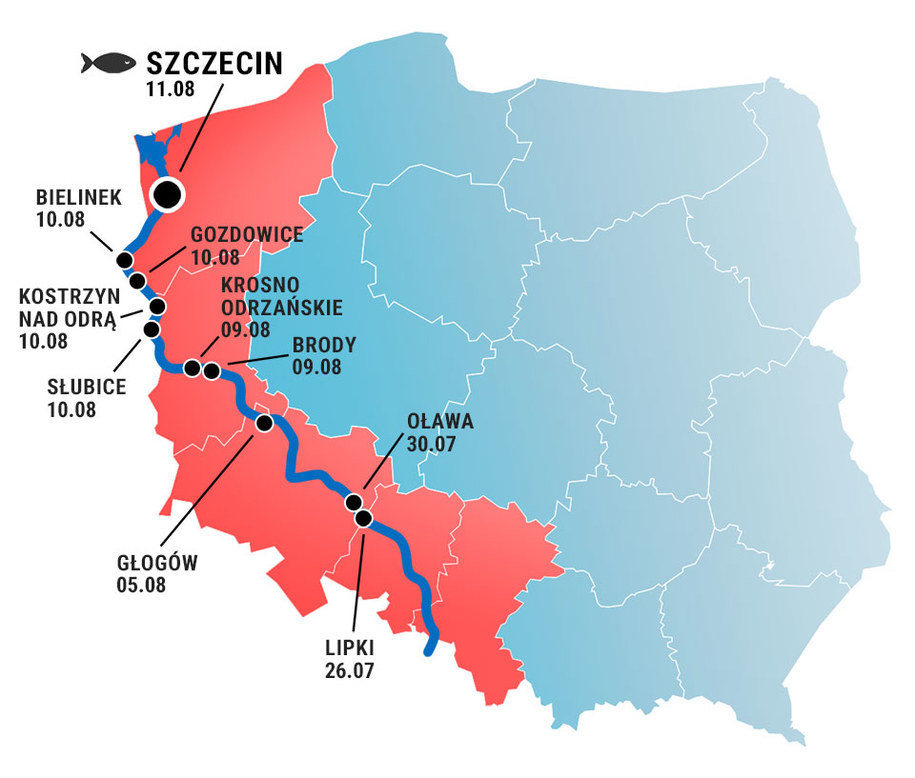 Mapa skażenia Odry /RMF FM