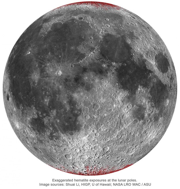 Mapa śladów hematytu na widocznej stronie Księżyca /Shuai Li /Materiały prasowe