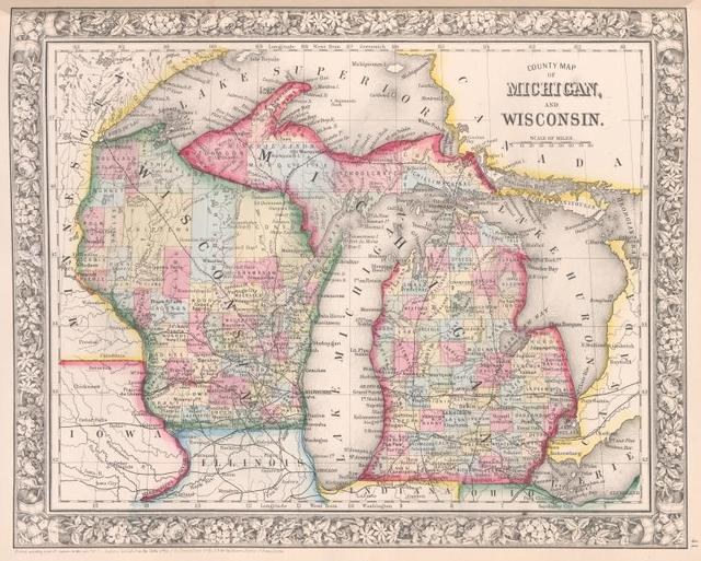 Mapa stanów Michigan i Wisconsin /domena publiczna