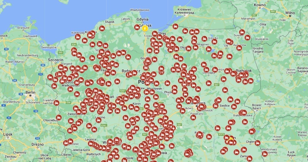Mapa strajku rolników. 20 marca blokady dróg w całej Polsce. /Protest rolników 20.03 CeHa /INTERIA.PL