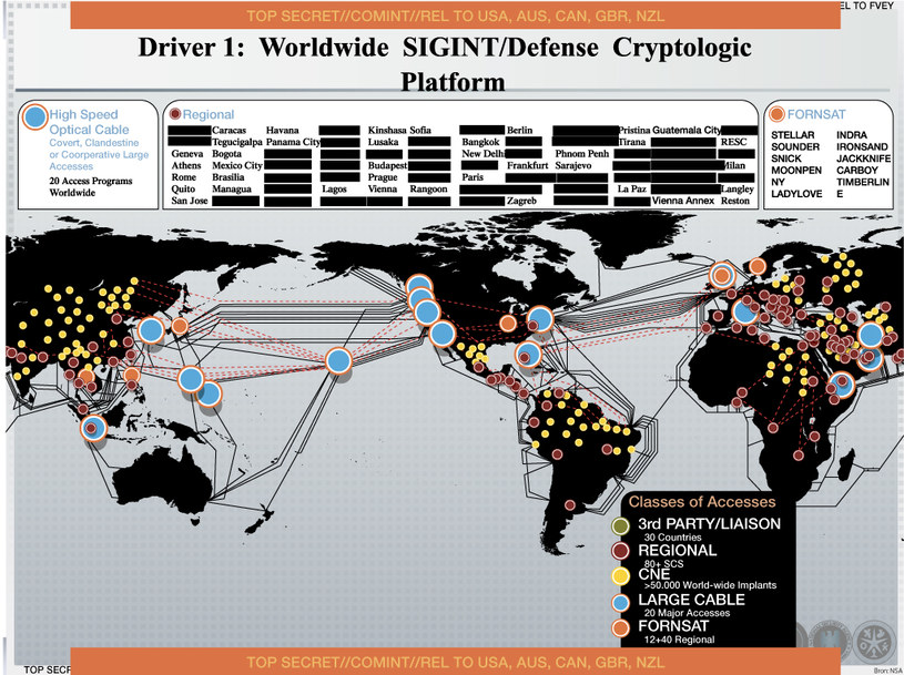 Mapa szpiegowskiej aktywności NSA zdobyta przez Edwarda Snowdena /materiały prasowe