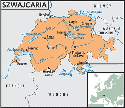 Mapa Szwajcarii /Encyklopedia Internautica