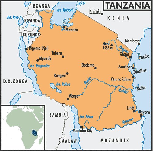 Mapa Tanzanii /Encyklopedia Internautica