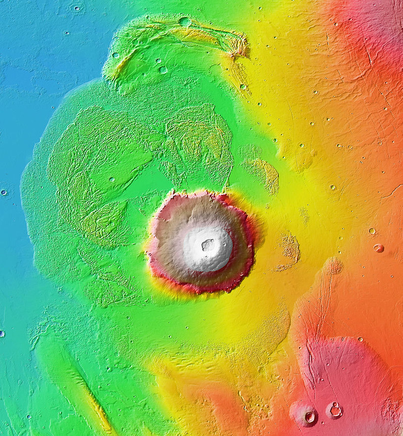 Mapa topograficzna marsjańskiego wulkanu tarczowego Olympus Mons /NASA / JPL-Caltech / Arizona State University/domena publiczna /Wikipedia