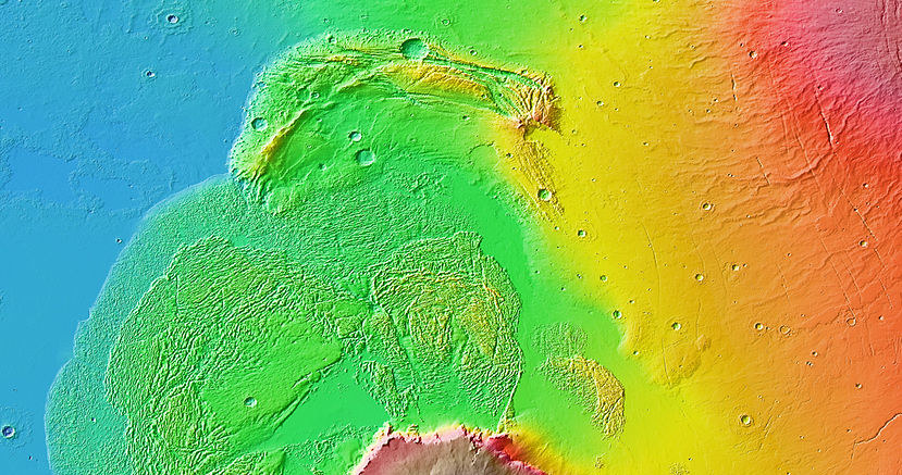 Mapa topograficzna marsjańskiego wulkanu tarczowego Olympus Mons /NASA / JPL-Caltech / Arizona State University/domena publiczna /Wikipedia