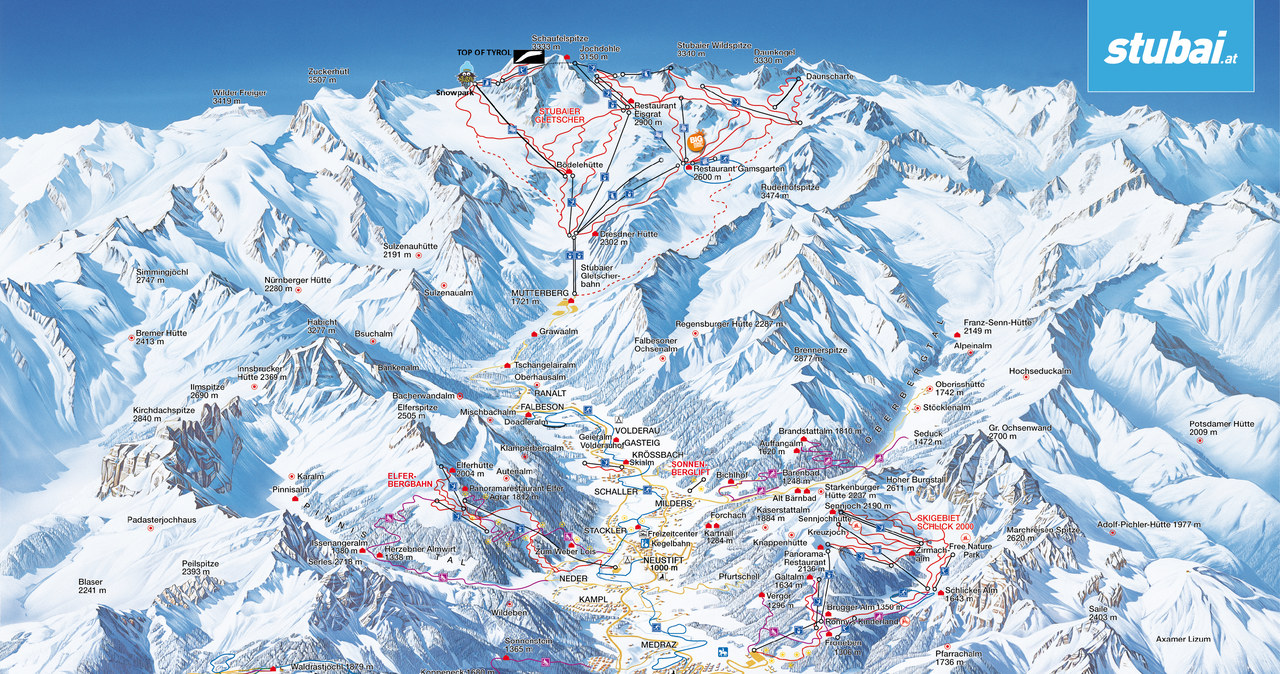 Mapa tras narciarskich - lodowiec Stubai /materiały prasowe