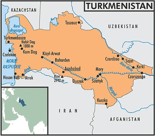 Mapa Turkmenistanu /Encyklopedia Internautica