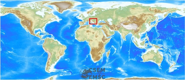 Mapa udostępniona przez EMSC /EMSC (Europejsko-Śródziemnomorskie Centrum Sejsmologiczne) /