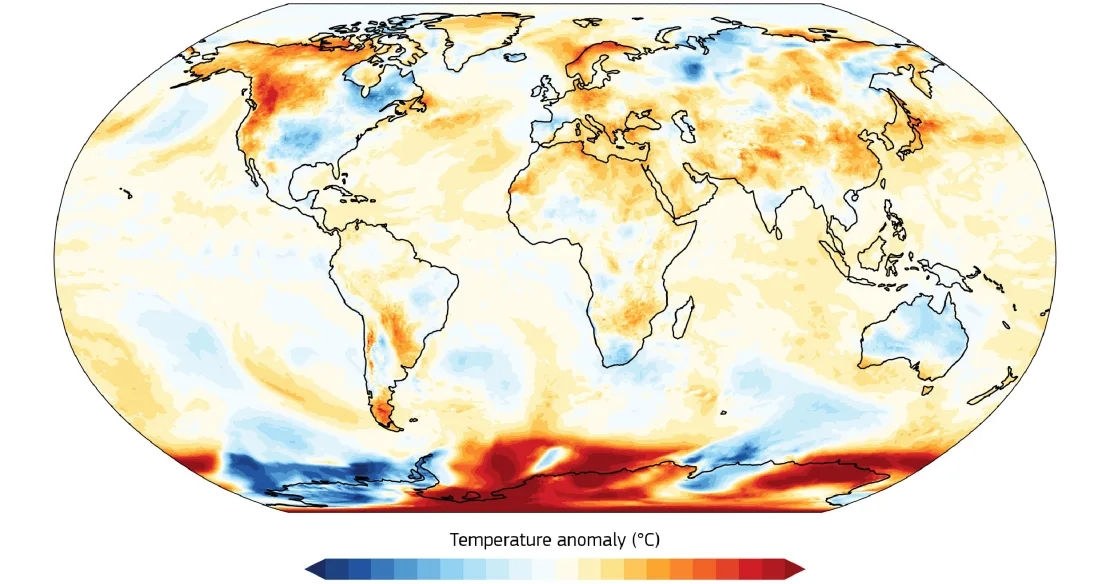 Mapa ukazująca anomalie temperatury na Ziemi w niedzielę 21 lipca 2024 r. /C3S/ECMWF /materiał zewnętrzny