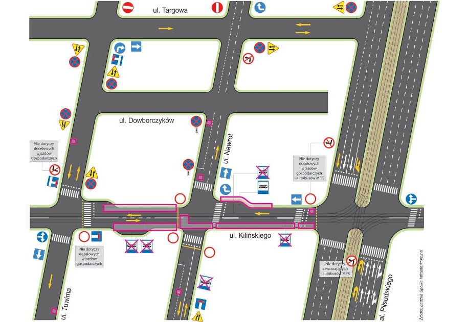 Mapa utrudnień ŁSI dla ul. Kilińskiego