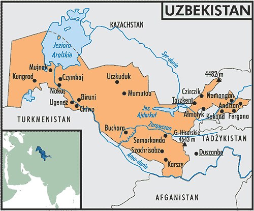 Mapa Uzbekistanu /Encyklopedia Internautica