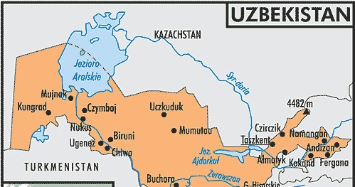 Mapa Uzbekistanu /Encyklopedia Internautica