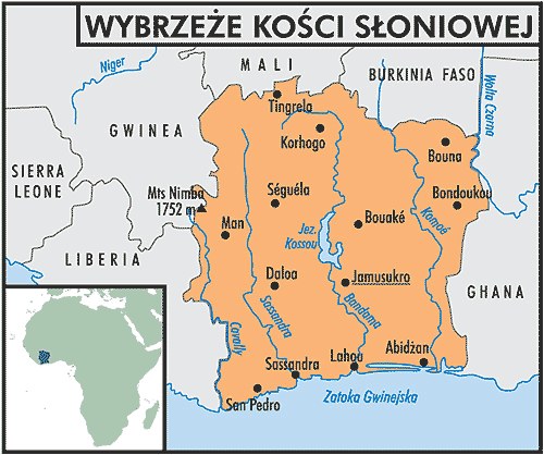 Mapa Wybrzeża Kości Słoniowej /Encyklopedia Internautica