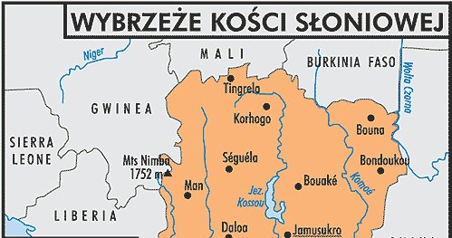 Mapa Wybrzeża Kości Słoniowej /Encyklopedia Internautica
