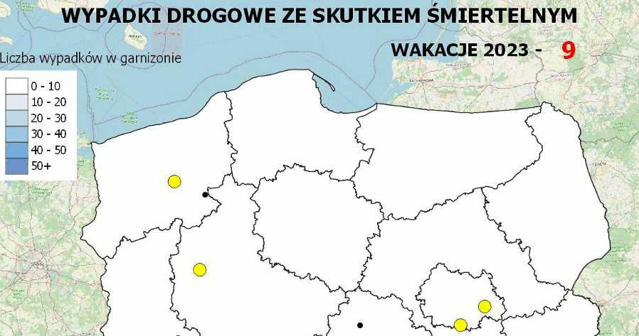 Mapa Wypadków Drogowych stan na poranek, 25.06.2023 /Policja