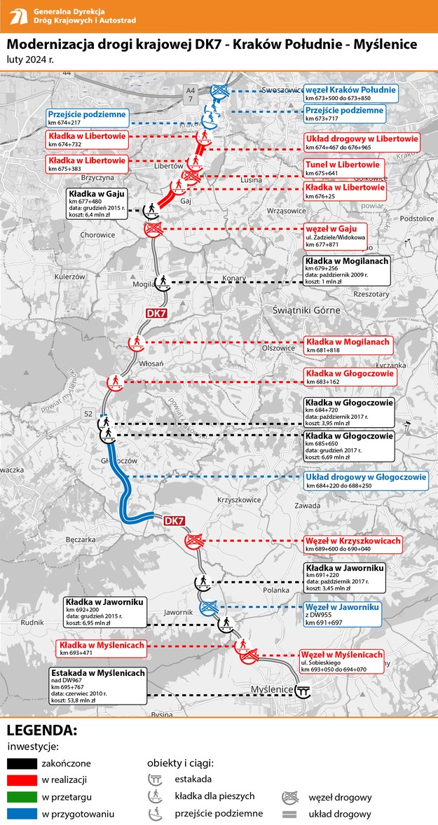 Mapa z planowanymi inwestycjami /GDDKiA Kraków /GDDKiA