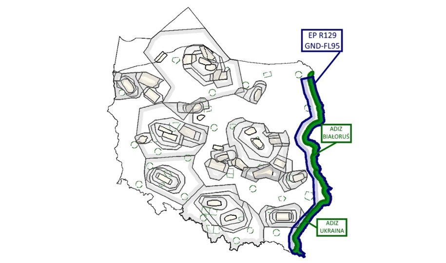 Mapa z zaznaczonymi obszarami, na których obowiązują restrykcje /Polska Agencja Żeglugi Powietrznej /Materiały prasowe