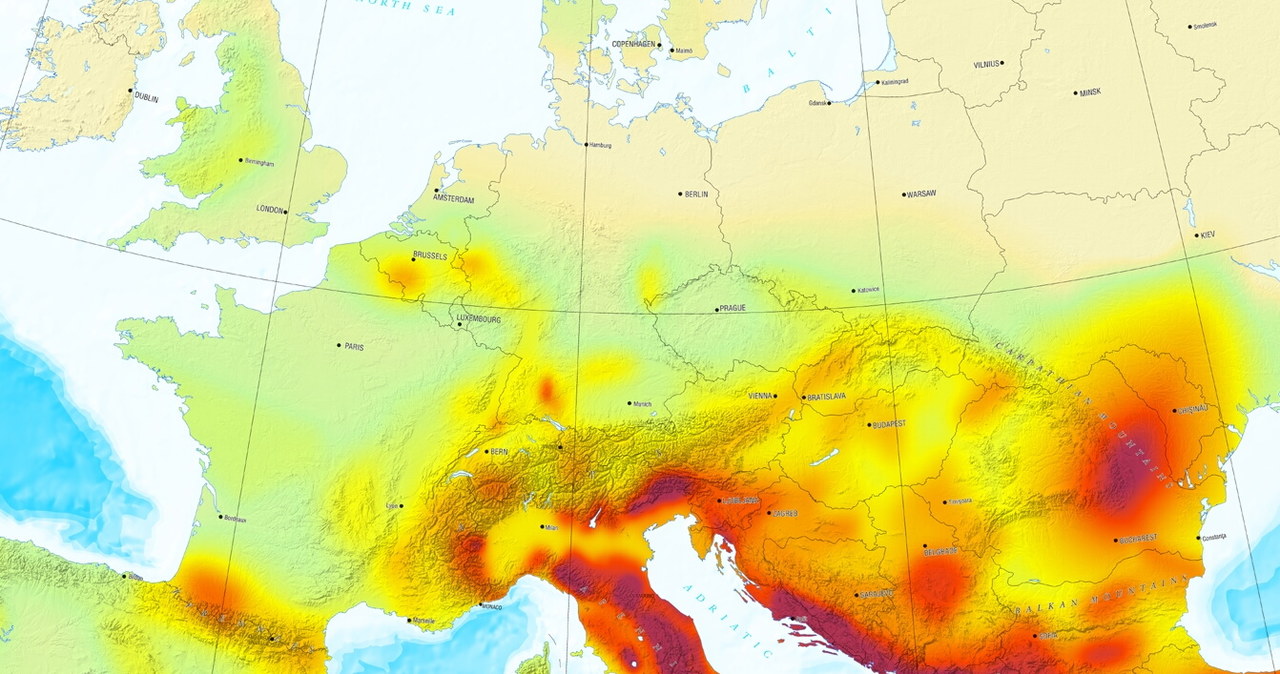 Mapa zagrożenia sejsmologicznego w Europie - Fot. Europejska Komisja Sejsmologiczna /materiały prasowe