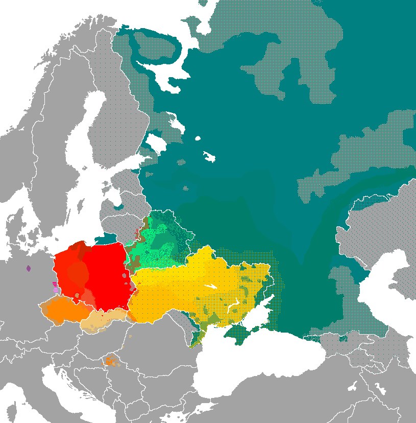 Mapa zasięgu języków północnosłowiańskich /Wikimedia Commons /domena publiczna